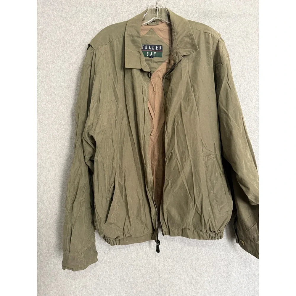 Trader Bay‎ Windbreaker Bomber Jacket Men's XL Olive Green Full Zip Vintage 90s